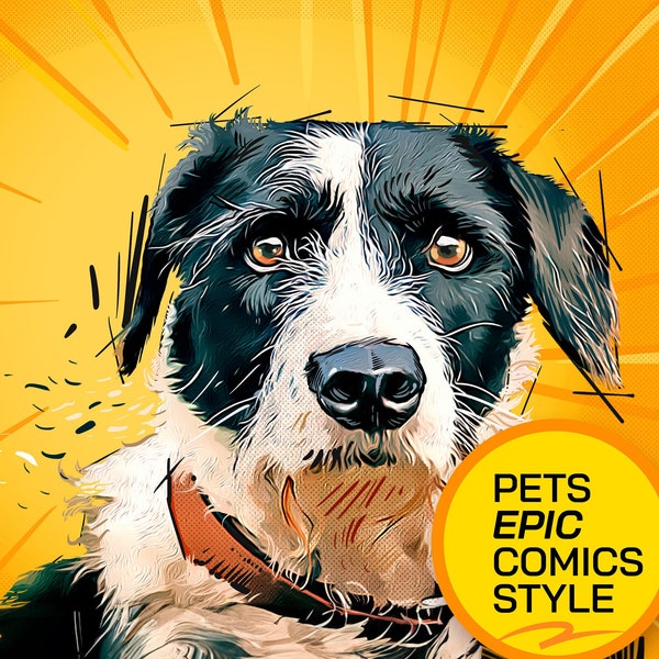 Pets comics style digital portrait with or without name