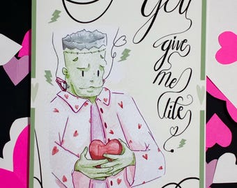 Frankenstein Valentine's Day Card, Wordless Card, Monster, Spooky, Valentine