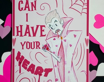 Dracula Valentine's Day Card, Wordless Card, Spooky Card, Valentine, Monster Card