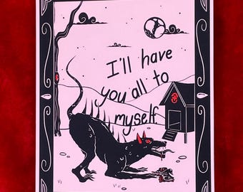 Chupacabra Valentine's Day Card, Creepy Card, Spooky Card, Cute Card, Cryptid Card, Wordless Card