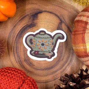 Floral Tea Kettle Matte Sticker, Waterproof Sticker, Dishwasher Safe, Spring Sticker