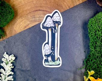 Matte Ink Cap Mushroom Waterproof Sticker, Dishwasher Safe, Mushrooms, Plant Stickers