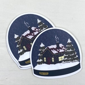 Such a Cozy Cabin Snow globe Satin Sticker, Dishwasher Safe, Waterproof Sticker