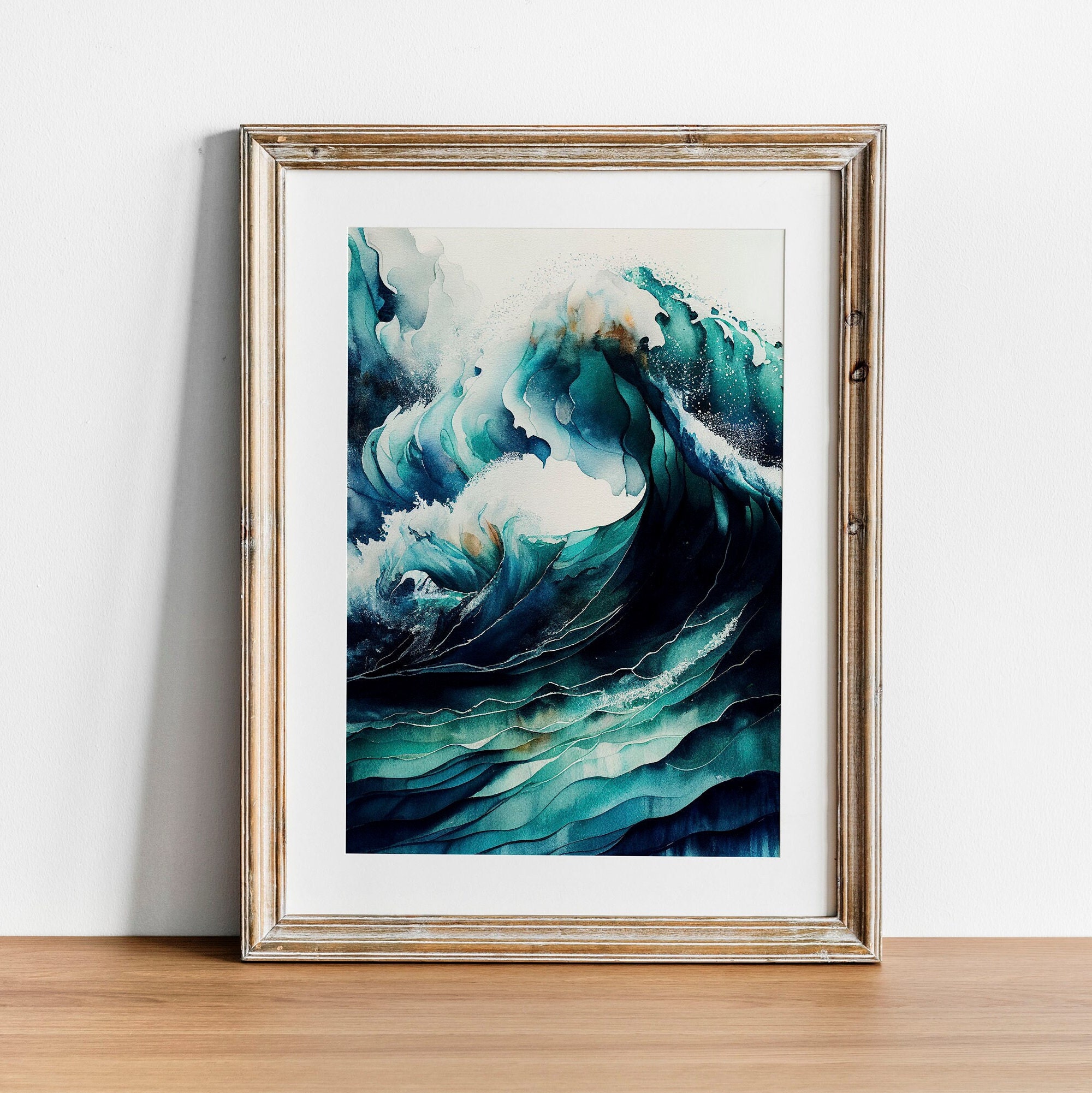 Ocean Waves Abstract Blue Wall Art, Deep Sea Nautical Color Painting ...
