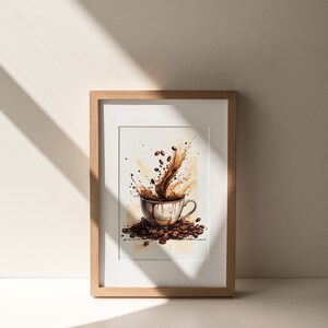 Arte de cafetería, impresión de café, acuarela, pintura inspirada en baristas, decoración de rincón de cocina, inspiración de cafeína, arte de pared moderno, cervecería casera