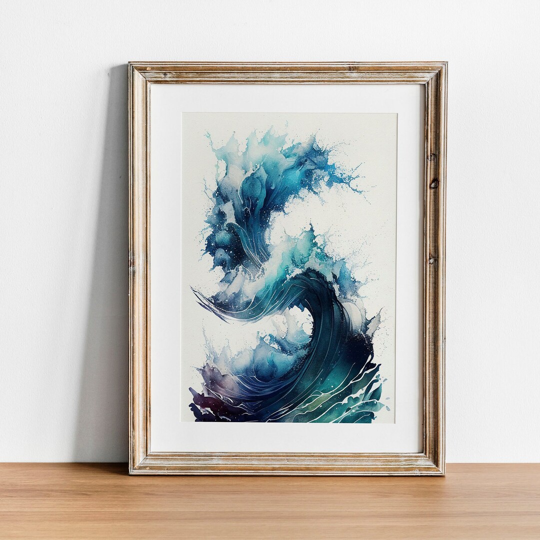 Ocean Waves Abstract Blue Wall Art, Deep Sea Nautical Color Painting ...