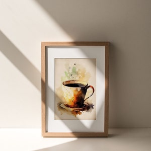 Arte de cafetería, impresión de café, acuarela, pintura inspirada en baristas, decoración de rincón de cocina, inspiración de cafeína, arte de pared moderno, cervecería casera