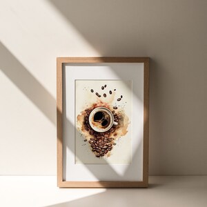 Arte de cafetería, impresión de café, acuarela, pintura inspirada en baristas, decoración de rincón de cocina, inspiración de cafeína, arte de pared moderno, cervecería casera