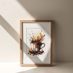 Arte de cafetería, impresión de café, acuarela, pintura inspirada en baristas, decoración de rincón de cocina, inspiración de cafeína, arte de pared moderno, cervecería casera