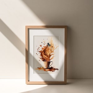 Arte de cafetería, impresión de café, acuarela, pintura inspirada en baristas, decoración de rincón de cocina, inspiración de cafeína, arte de pared moderno, cervecería casera