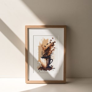 Arte de cafetería, impresión de café, acuarela, pintura inspirada en baristas, decoración de rincón de cocina, inspiración de cafeína, arte de pared moderno, cervecería casera