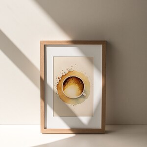Arte de cafetería, impresión de café, acuarela, pintura inspirada en baristas, decoración de rincón de cocina, inspiración de cafeína, arte de pared moderno, cervecería casera