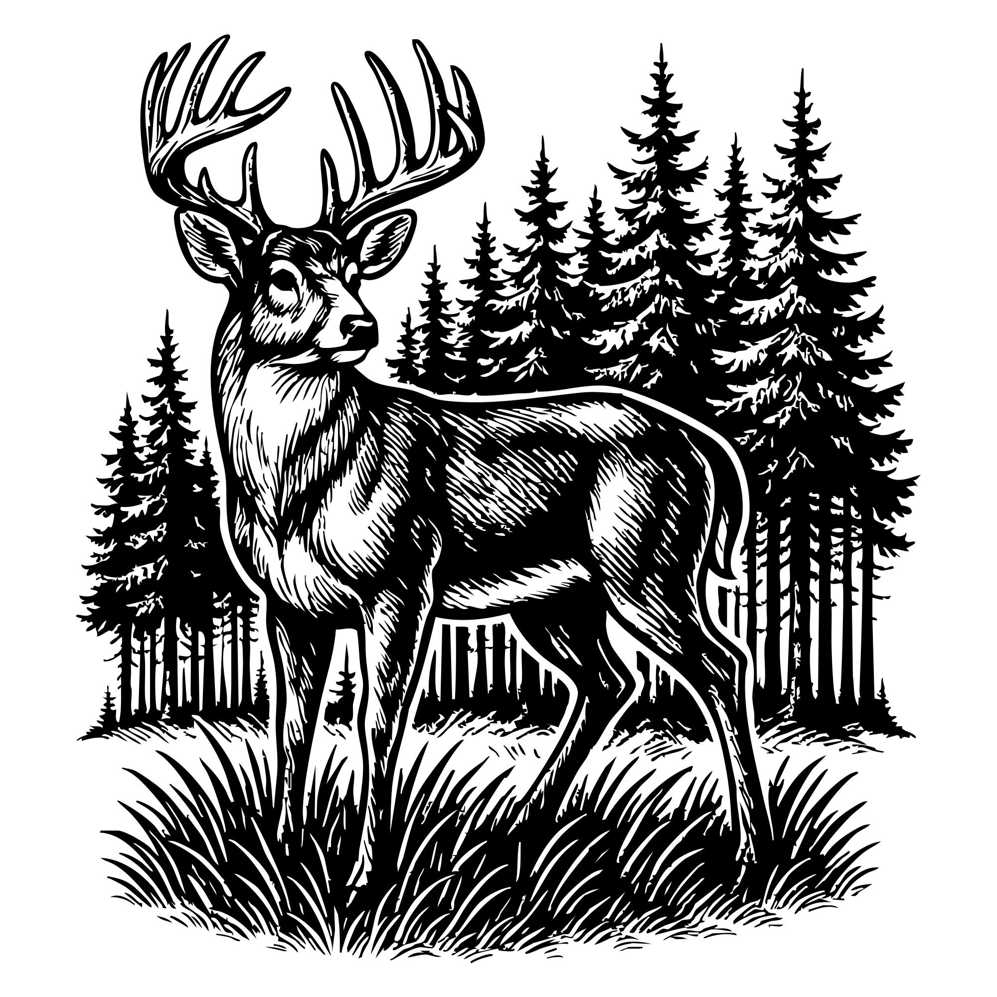Buck SVG PNG - Forest Scene – Detailed White-tailed Deer Illustration ...