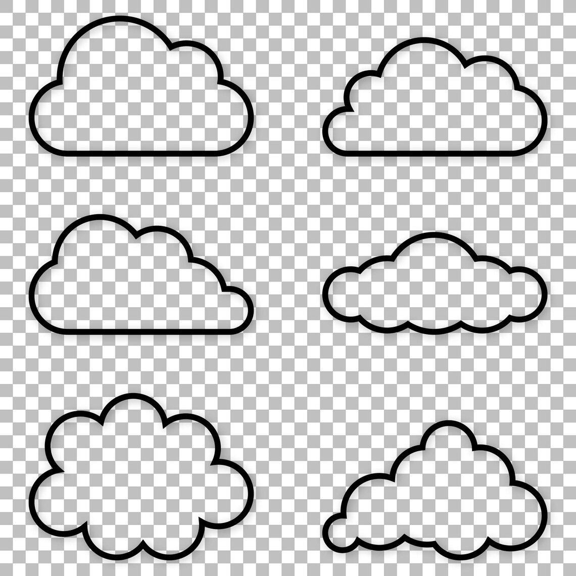 Cloud Outline SVG | Outline Clouds | Set of Black Clouds | Clipart ...