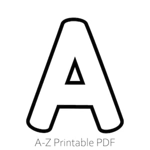 May include: A black outlined letter "A" with a white fill, featuring a triangular cutout. The text "A-Z Printable PDF" is below the letter. Ideal for educational or crafting projects.
