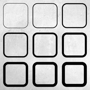 Vierkant afgerond frame SVG PNG-bundel: 9 randbreedtes (digitale download)