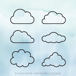 Contorno de Nuvem SVG | Contorno de Nuvens | Conjunto de Nuvens Pretas | Clipart