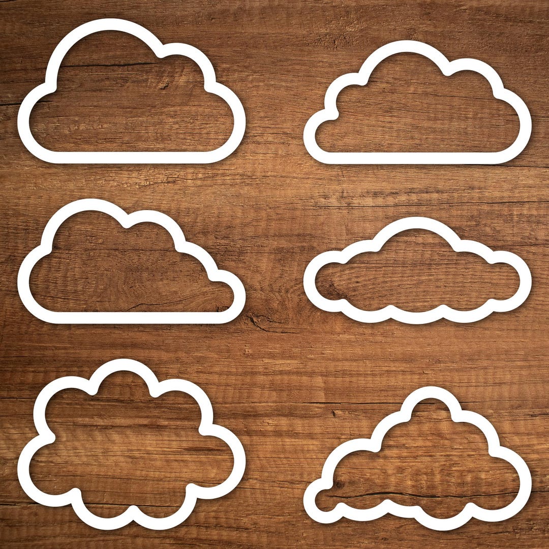 Cloud Outline SVG Bold | Outline Bold Round Clouds | Set of White ...