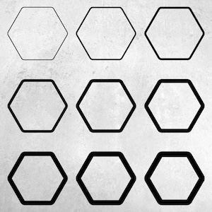Hexagon Rounded Frame SVG PNG Bundle | Hexagon Rounded Border | 9 different frame widths | for Cricut, Silhouette, Laser, Print or Digital