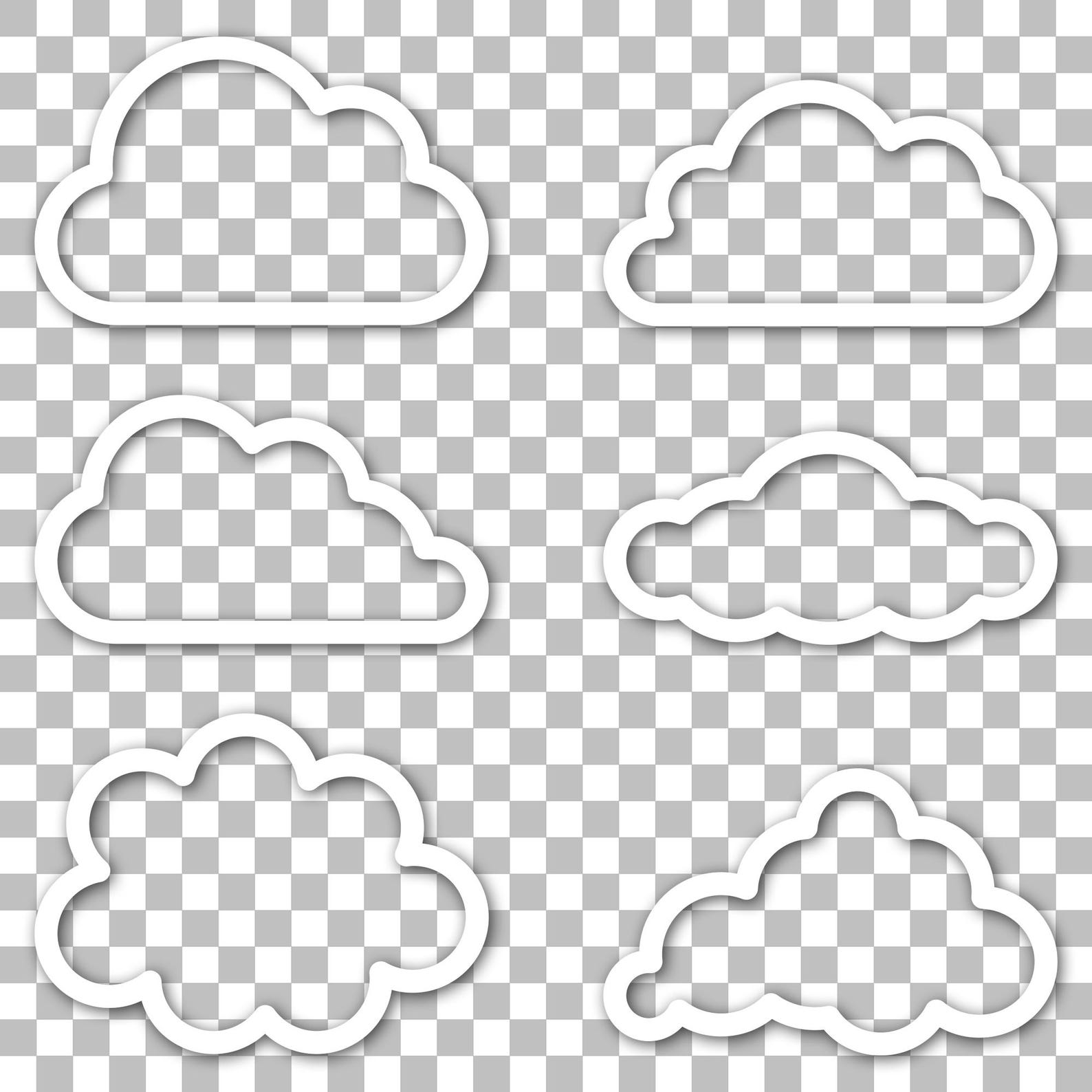 Cloud Outline SVG Bold | Outline Bold Round Clouds | Set of White ...