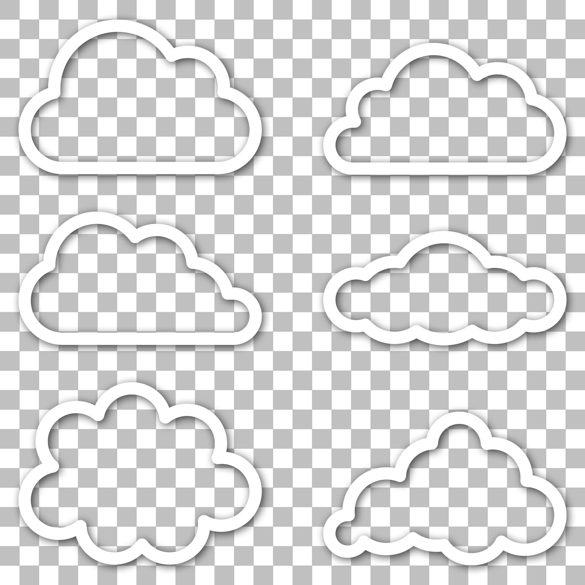 Cloud Outline SVG Bold | Outline Bold Round Clouds | Set of White ...