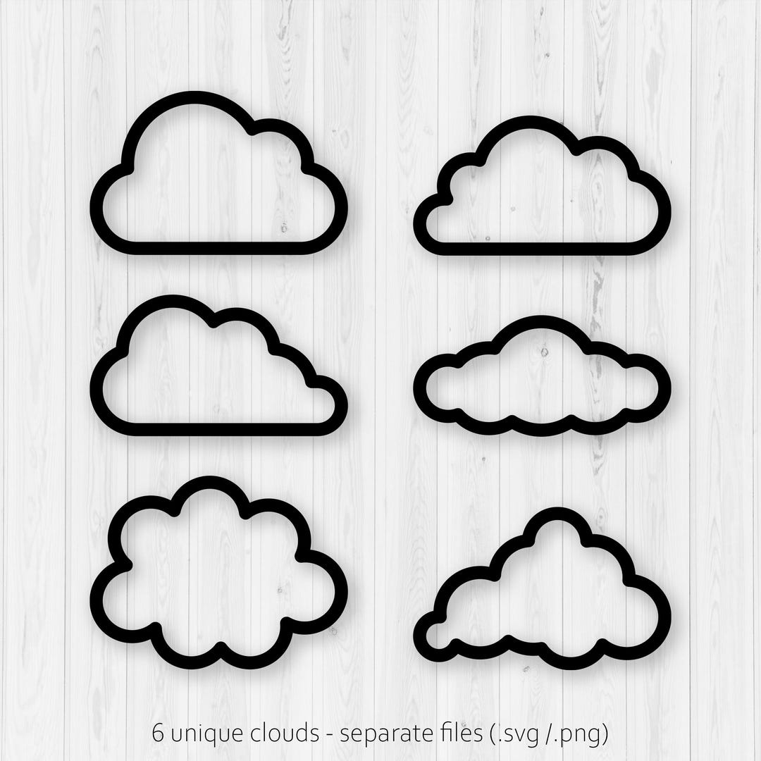 Cloud Outline SVG Bold | Outline Bold Round Clouds | Set of Black ...