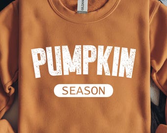 Temporada de calabaza PNG / Diseño de camiseta de Halloween de otoño / Texto desgastado imprimible por sublimación