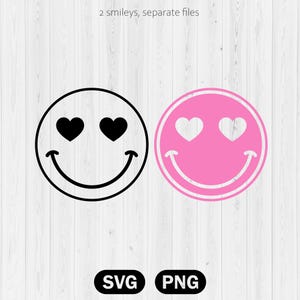 Smiley Face SVG | Smiling Face | Heart Eyes | Black & Pink Version - SVG PNG