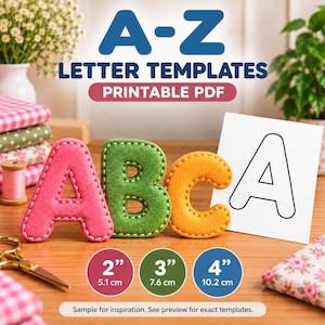 Felt Letter Templates A-Z, 2 3 & 4 Inch Printable PDF, Alphabet Templates for Felt Crafts and Sewing