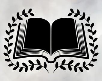 Open Book SVG PNG – Christian Bible Symbol with Laurel Leaves – Faith Clipart