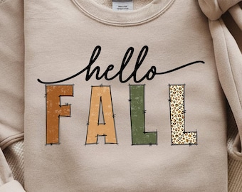 Hello Fall PNG | Fall Season Quote | Autumn Sublimation Design | Rustic Distressed Letters
