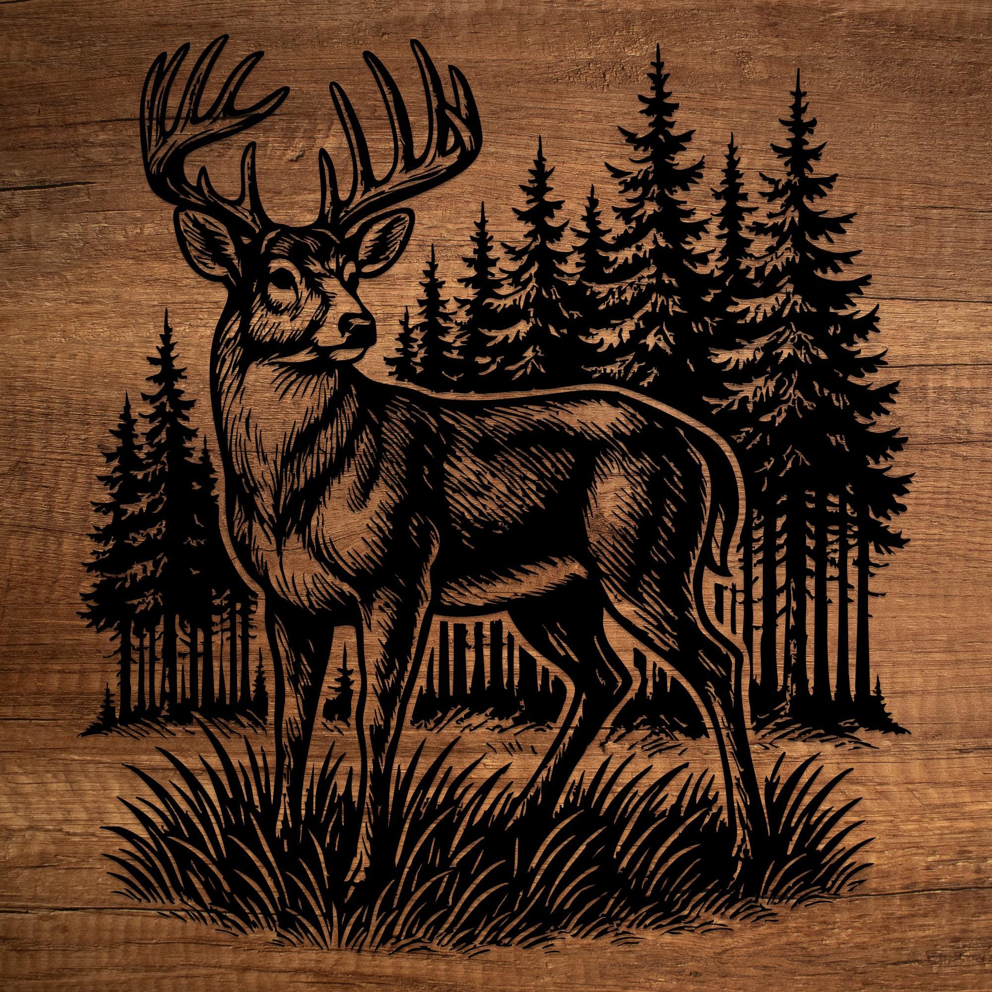 Buck SVG PNG - Forest Scene – Detailed White-tailed Deer Illustration ...