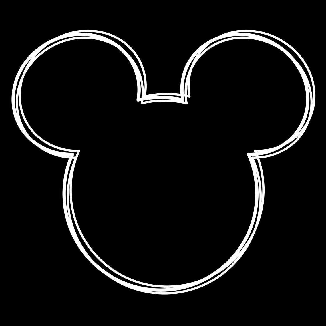 Mouse Head SVG PNG – White Sketch Outline Mouse Ears Silhouette, for ...