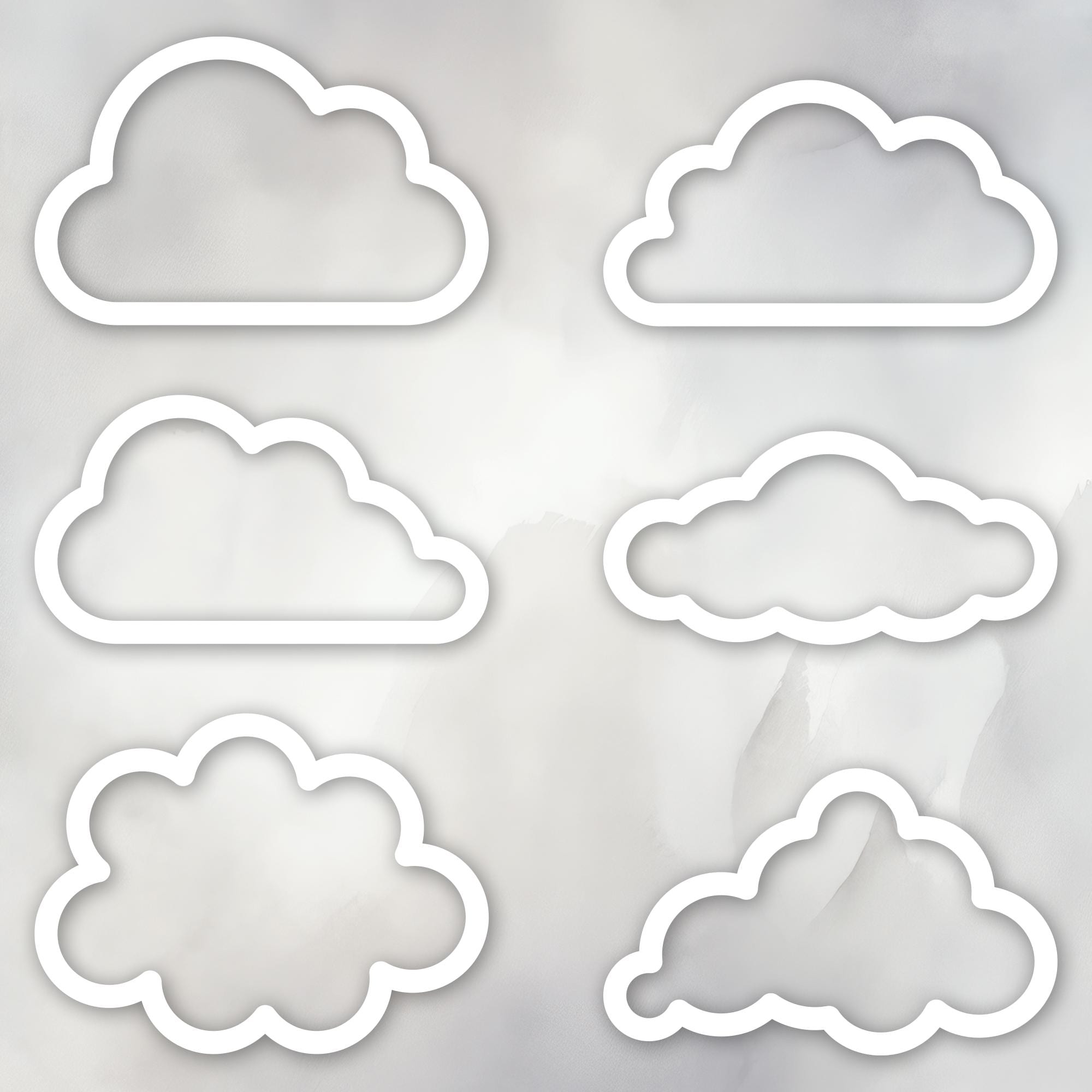 Cloud Outline SVG Bold | Outline Bold Round Clouds | Set of White ...