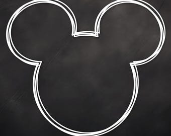 Mouse Head SVG PNG – White Sketch Outline Mouse Ears Silhouette, for Cricut and Crafts