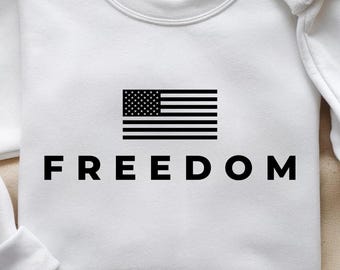 Freedom SVG PNG - Black with US Flag | Freedom T-shirt Design | Minimalist Text Design | Cricut Cut File | Printable Word Art