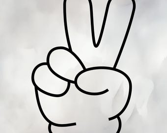 Cartoon Peace Hand SVG PNG – Outline Victory Sign for Sublimation & Cutting, for Cricut and Crafts