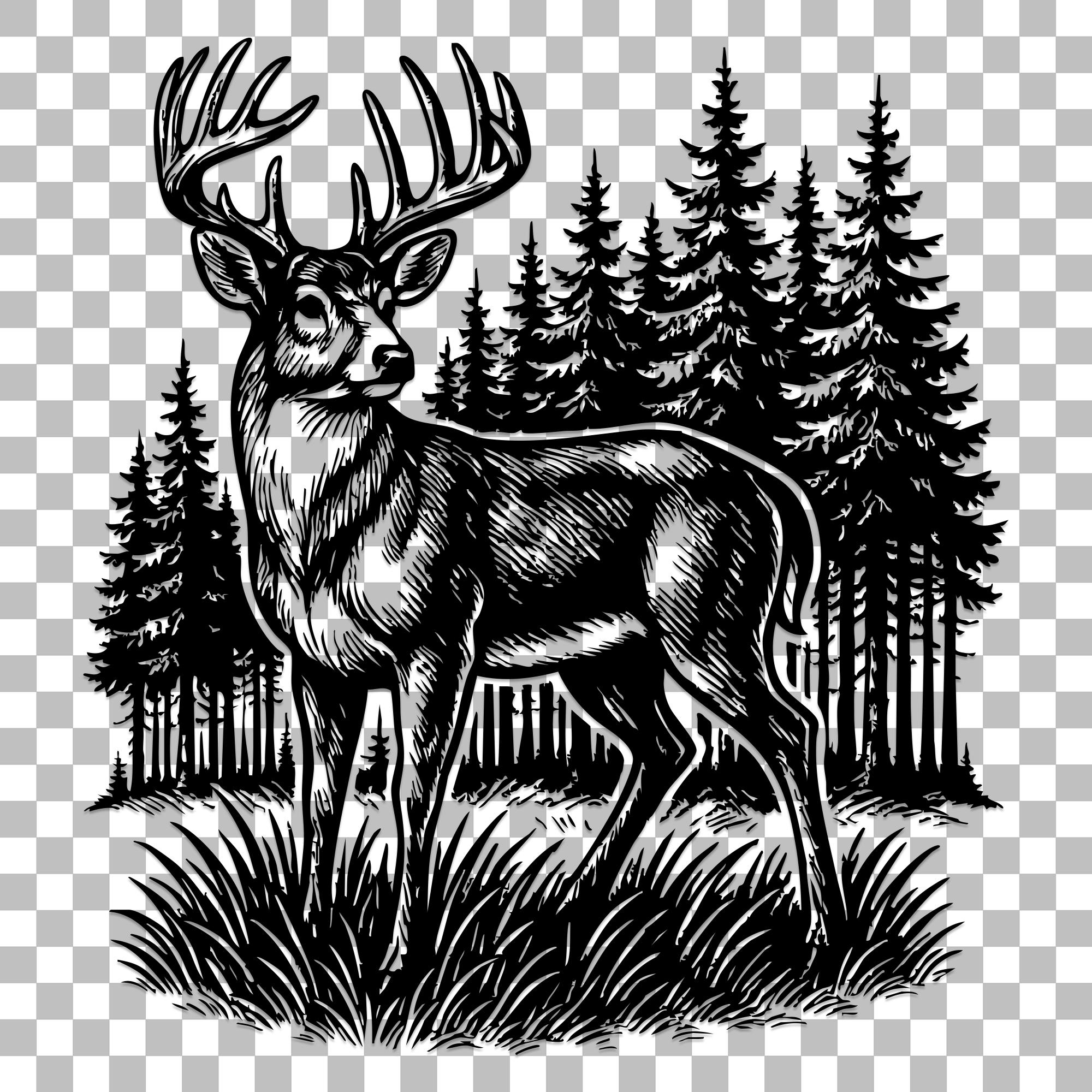 Buck SVG PNG - Forest Scene – Detailed White-tailed Deer Illustration ...
