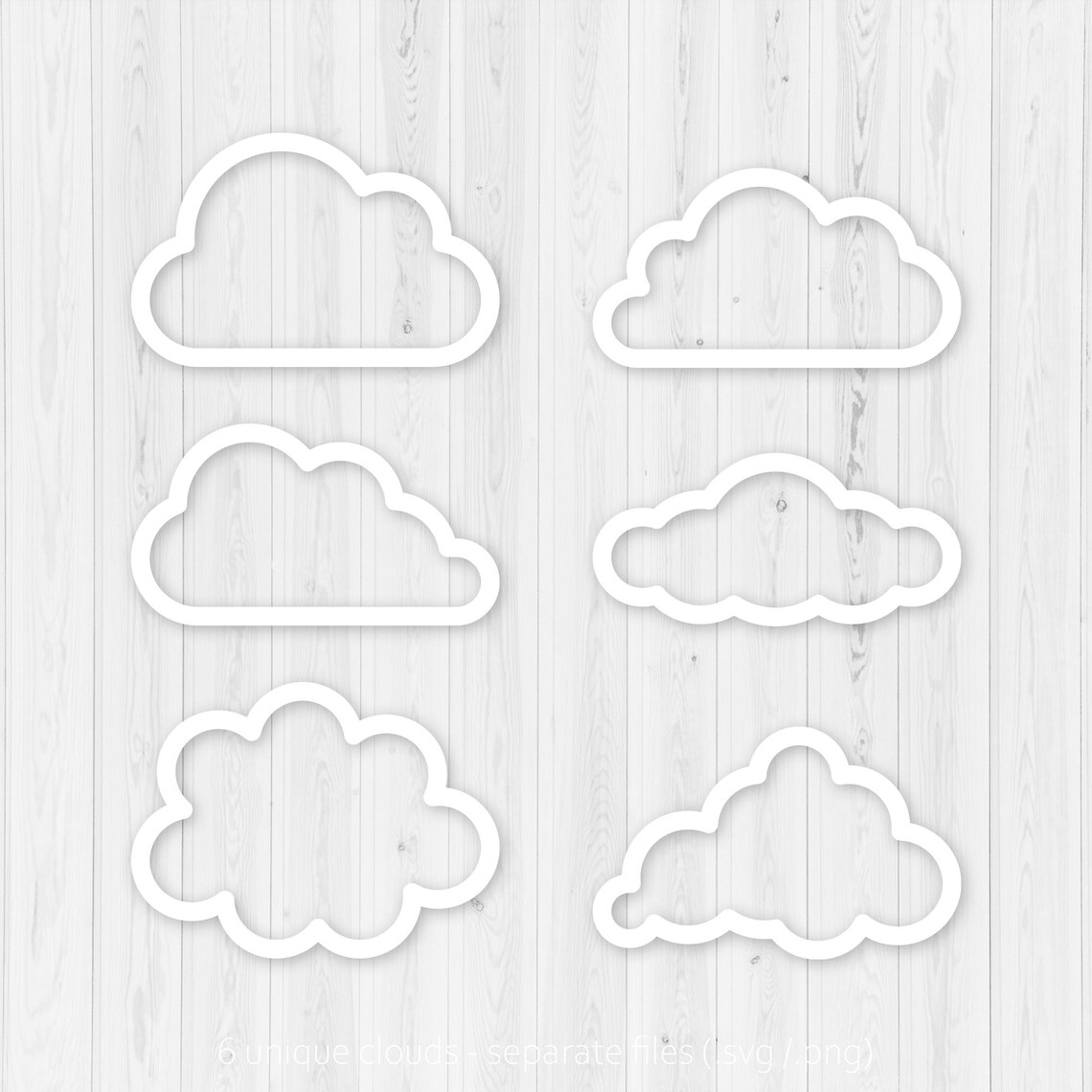 Cloud Outline SVG Bold | Outline Bold Round Clouds | Set of White ...