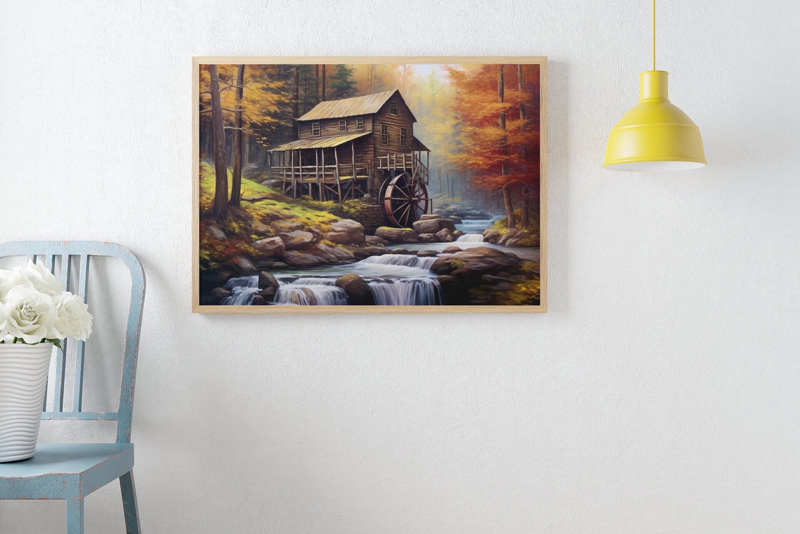 Vintage Style Water Mill in Forest Oil Painting Landscape Painting ...