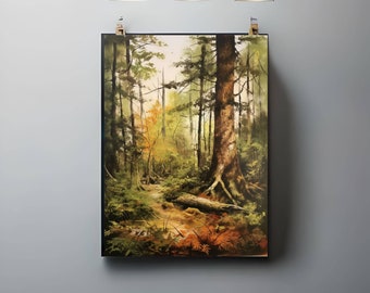 Forest Digital Print | Woodland Wall Art | Nature Landscape Printable | Green Trees Illustration | Peaceful Scenery | Digital Download