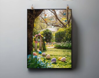 Easter Garden Digital Print | Spring Holiday Wall Art | Seasonal Decor Printable | Easter Bunny Illustration | Digital Download
