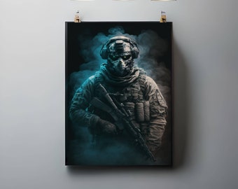 Ghost Soldier Digital Print | Military Fantasy Wall Art | Spectral Warrior Printable | Gaming Room Decor | Digital Download