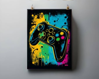 Gaming Controller Digital Print | Video Game Wall Art | Gamer Room Decor | Colorful Splash Art | Gaming Printable | Digital Download