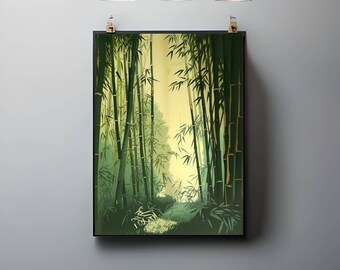 Bamboo Field Digital Print | Asian Landscape Wall Art | Zen Garden Printable | Oriental Nature Decor | Peaceful Scenery | Digital Download