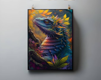 Colorful Dragon Digital Print | Fantasy Wall Art | Vibrant Mythical Creature | Rainbow Dragon Printable | Digital Download