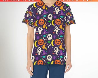 Top unisex per Halloween - Uniforme medica con zucca spettrale