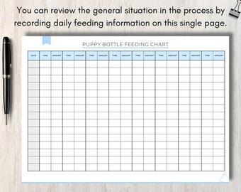 Puppy Bottle Feeding Tracker Newborn Dog Care Monitoring Chart Orphan Puppy Bottle Feeding Log Puppy Feeding Chart Printable PDF Etsy