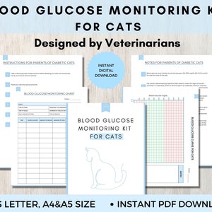 Bloedsuikertracker voor katten, diabetesgrafiek voor huisdieren, werkblad voor bloedglucosecurve voor katten, katachtige bloedglucosemonitoringskit afdrukbare PDF