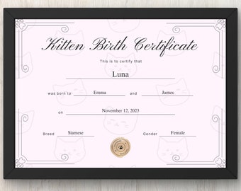 Printable Kitten Birth Certificate - Etsy